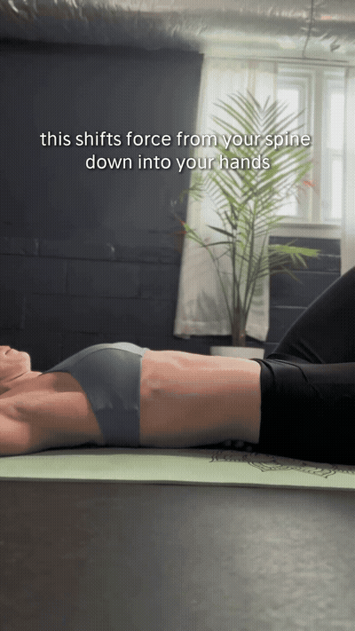 This shifts force from your spine down into your hands Fully exhale fo