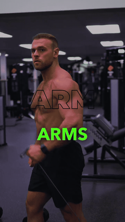 Body weight onto arms. Big biceps, cable curl, with the cable behind y
