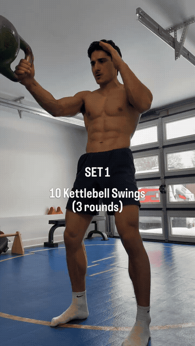 Kettlebell Swings — 10/Side × 3 Rounds