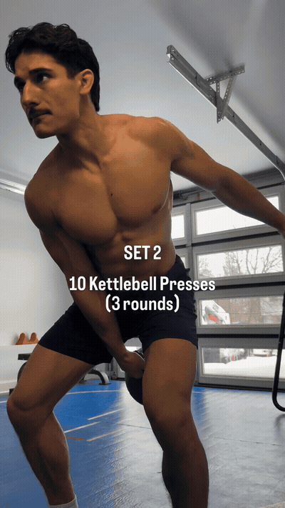 Kettlebell Presses — 10/Side × 3 Rounds