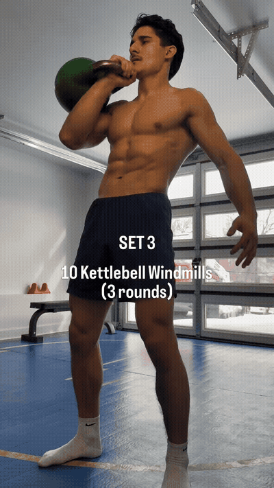 Kettlebell Windmills — 10/Side × 3 Rounds