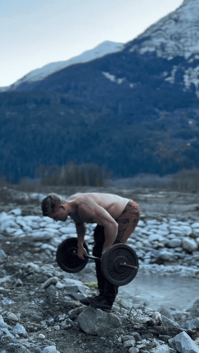 Next, spam barbell rows. The back pump is insane. This builds biceps, 