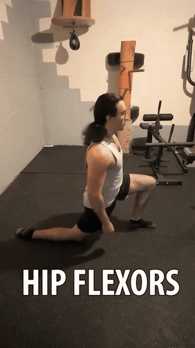 Raise your torso up, lunge forward. Raise the arm up and away. Bend do