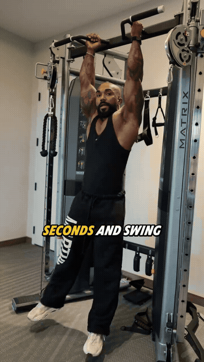 Dead hang + leg swings — 30 sec